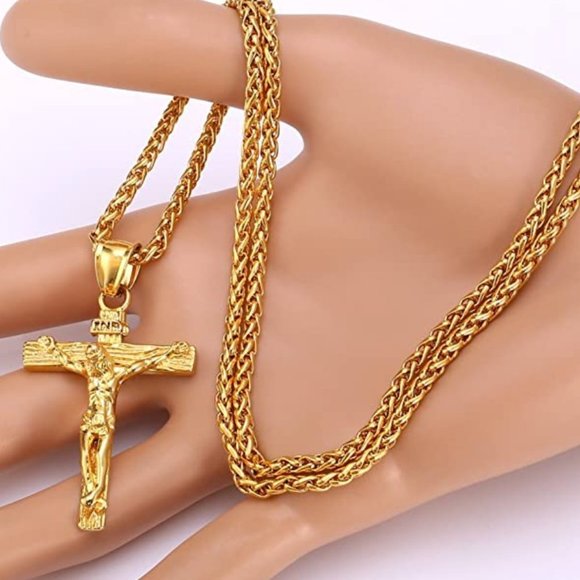 18K Cross Crucifix Necklace and Pendant